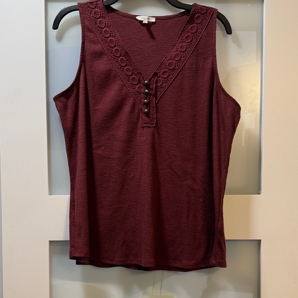 Maurices Maroon Lace Detail Tank Top